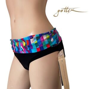 Profile by Gottex Fold Over Ruched Swimsuit bottom Colourful Serendip Print NWT